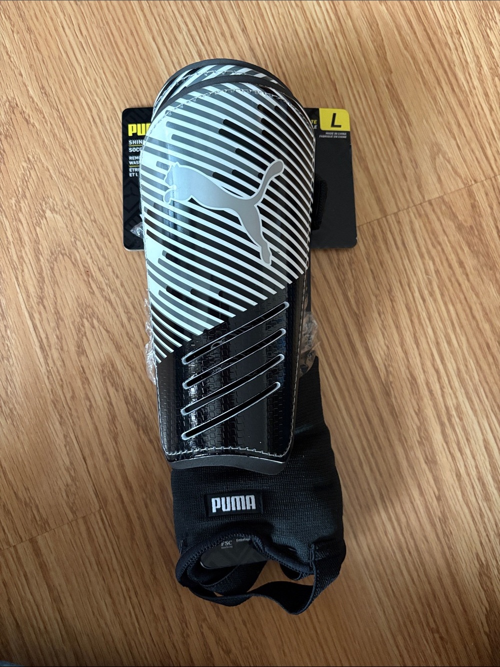 Puma Black and White Striped Soccer Shin Guards & Ankle Socks
